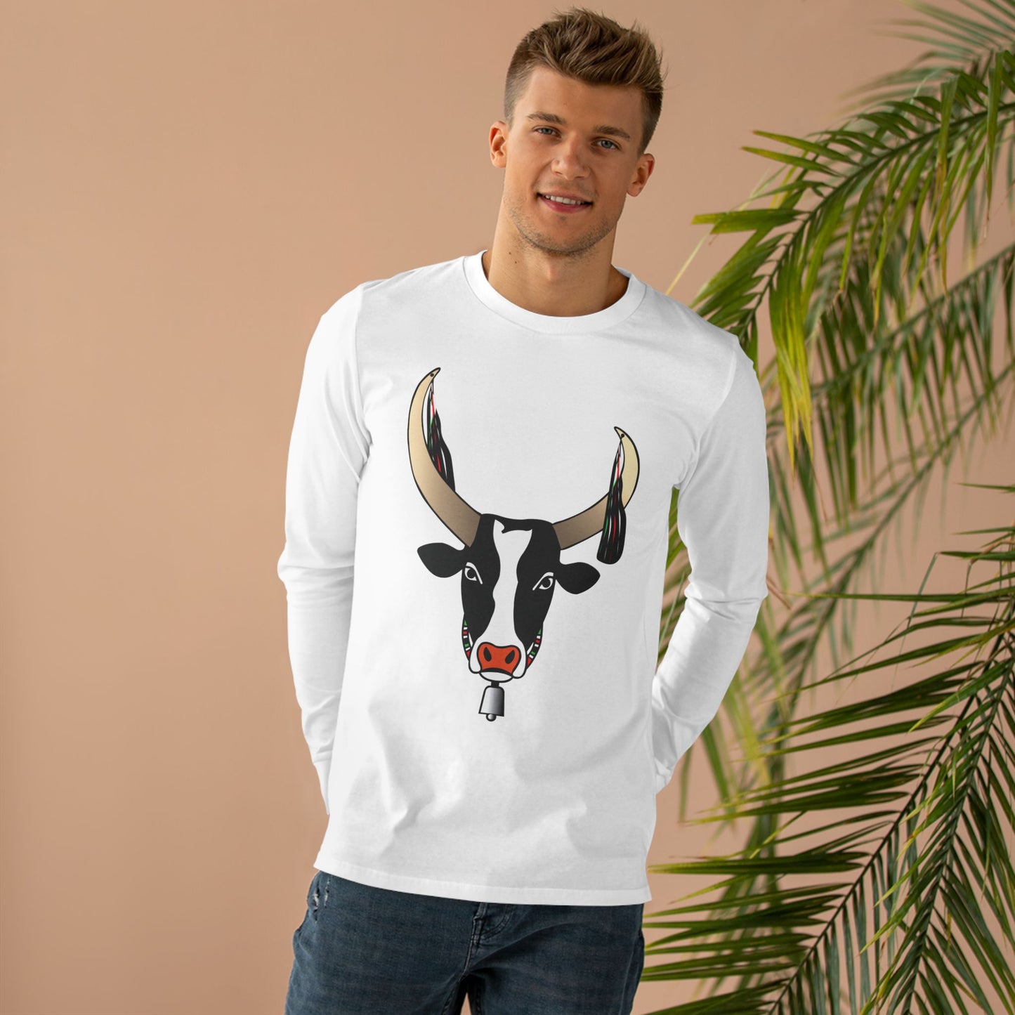 Men's Base Longsleeve Tee - Fun Cow Graphic, Perfect for Casual Wear, Gift for Farmers, Animal Lovers, Friends, Birthdays, Holidays